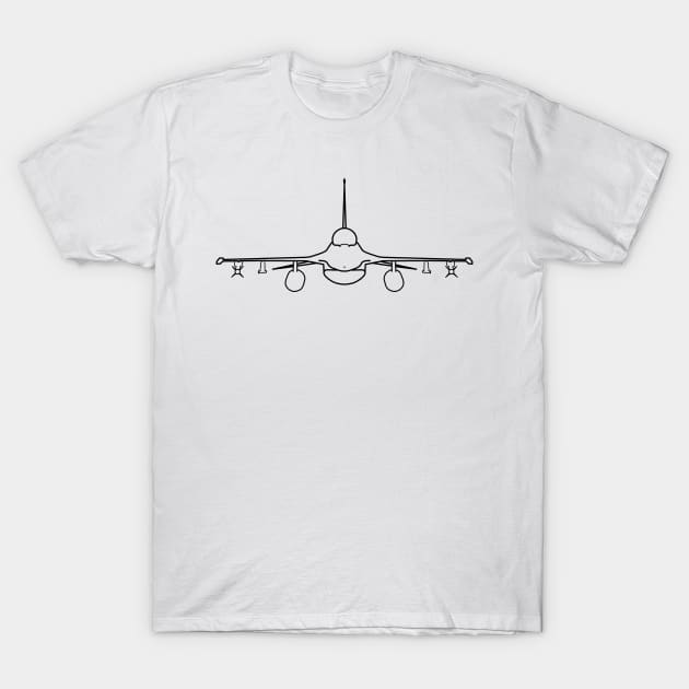 F-16 classic aircraft outline graphic (black) T-Shirt by soitwouldseem